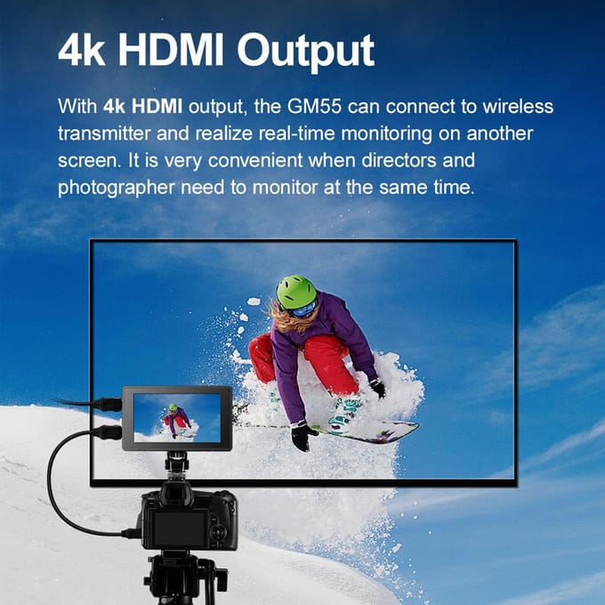 Godox GM55 5,5 pouces IPS écran tactile sur caméra moniteur 4K sortie HDMI 160 degrés grand Angle de vision 3D LUT noir