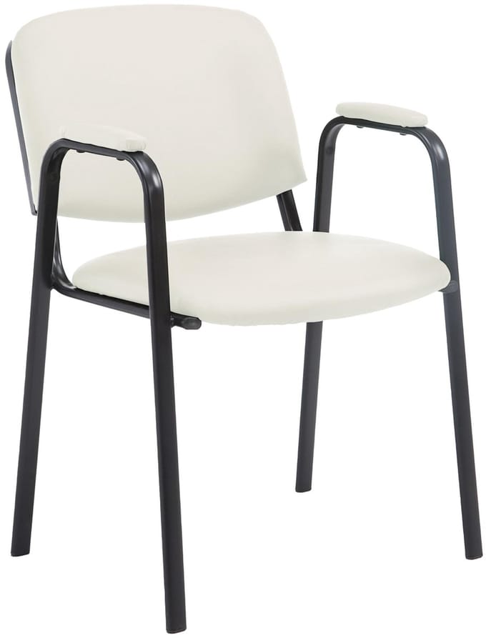 CLP Ken Pro - Stapelstoel - armleuningen - zwart - 150 kg - Kunstleer/creme