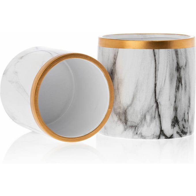 HowHomely - Sona Marbling - Bloempot - Wit Marmer - Handgeschilderd - 11 cm