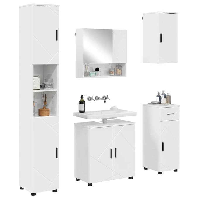 vidaXL - Badkamermeubel - Set - 5 - st - Hoogglans - Wit - 61 - x - 35 - x - 64 - cm
