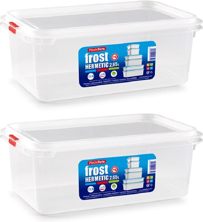 Plasticforte vershoudbakje - 3x - met deksel - 26 x 16 x 10 cm - 2.6L - meal prep bakjes