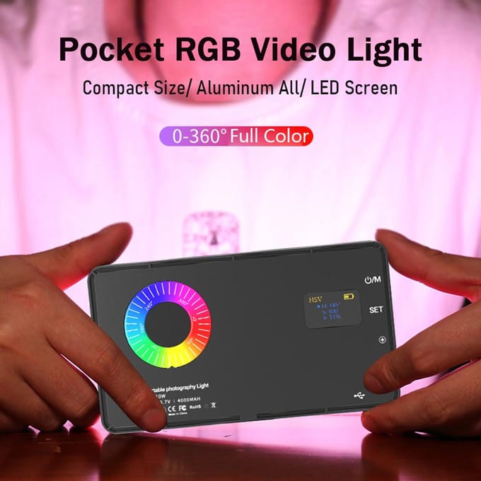 Draagbaar RGB Videolicht LED Invullicht Paneel 3000K8500K Dimbaar 12 Lichteffecten CRI97+ zwart
