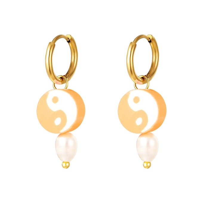 Edelstalen oorbellen - Yin Yang - Oranje