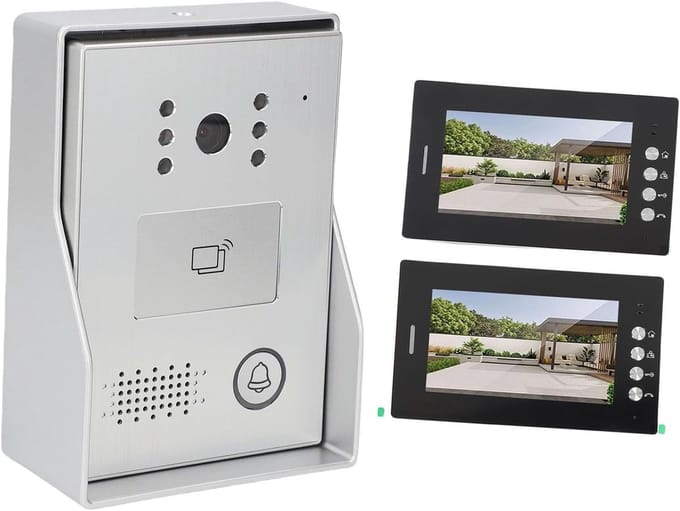 Video Deurbel Set - Intercom Systeem - Thuisbeveiliging - Dubbele Buitenunit - 7 Inch Scherm - Zwart