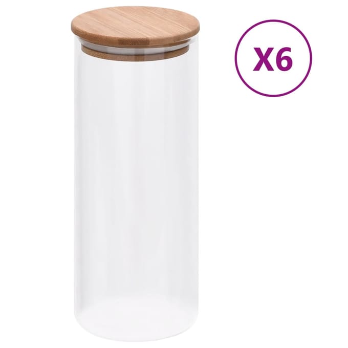 vidaXL - Opbergpotten - met - bamboe - deksel - 6 - st - 1000 - ml - glas