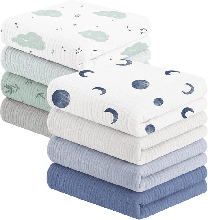 Set van 8 Hydrofiele Luiers voor Baby's - 100% Katoen, Extra Absorberend en Zacht