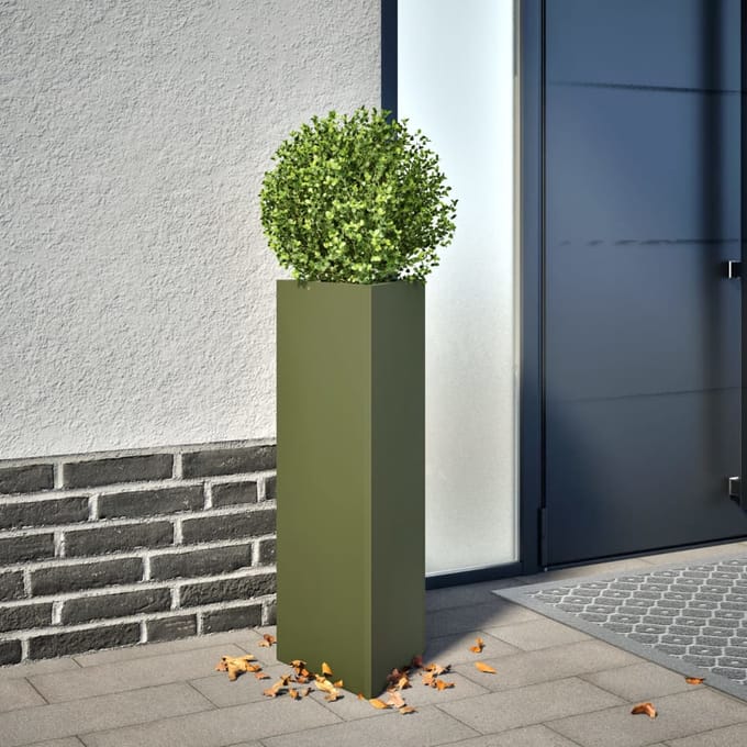 vidaXL - Plantenbakken - 2 - st - driehoek - 30x26x75 - cm - staal - olijfgroen