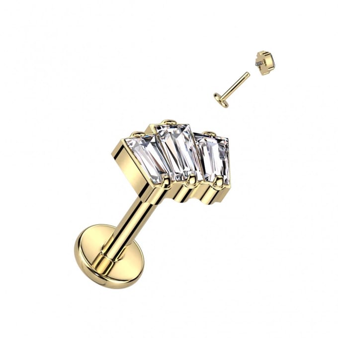 Piercing titanium 3top baguette 1.2x8 - goud - LMPiercings