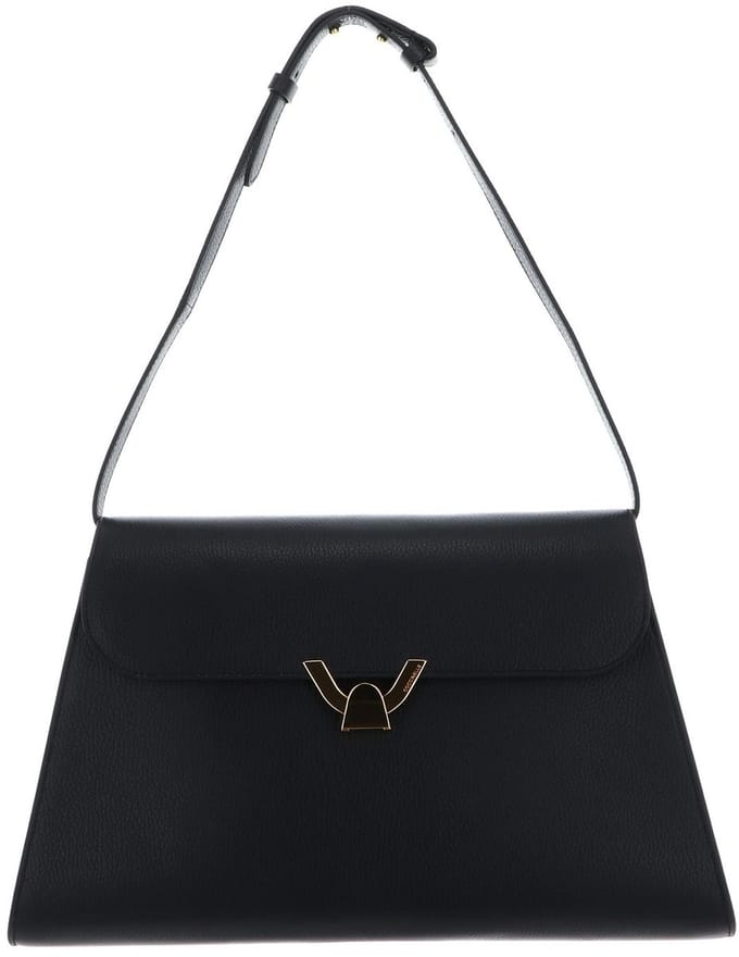 COCCINELLE Leren Schoudertas Dorian Handbag Grained Leather Noir Zwart
