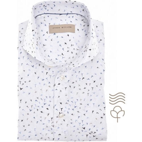 John Miller Overhemd Slim Easy Care Cotton Mini Bird Pattern Wit-Blauw / male