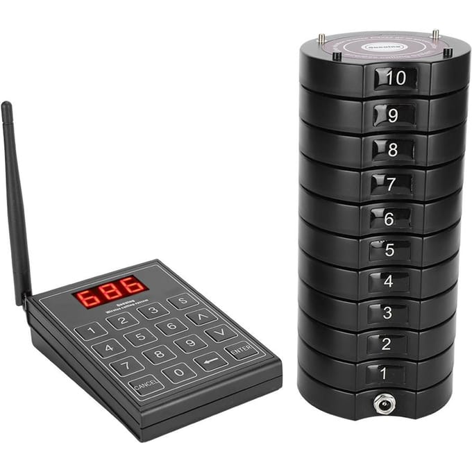 668-S Système d'appel de clients sans fil Système de gestion de file d'attente 1 Émetteur clavier + 10 Pagers sous-verre AU PLUG black