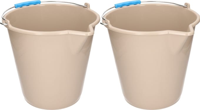 PlasticForte Emmer - 2x stuks - met schenktuit - 12L - mokka - schoonmaakemmer