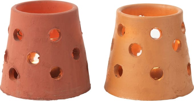 J-Line theelichthouder Gaia - keramiek/glas - rood/bruin - 2 stuks
