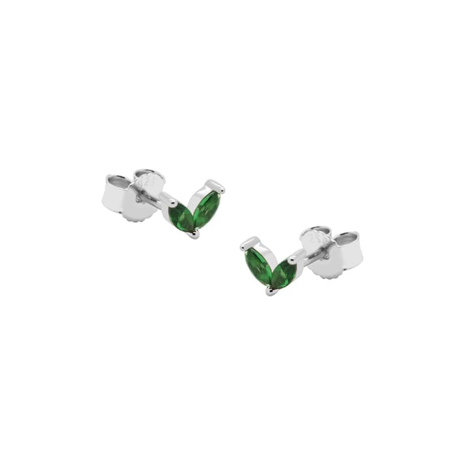Karma Oorbellen Zirconia Double Green Leaves Zilver