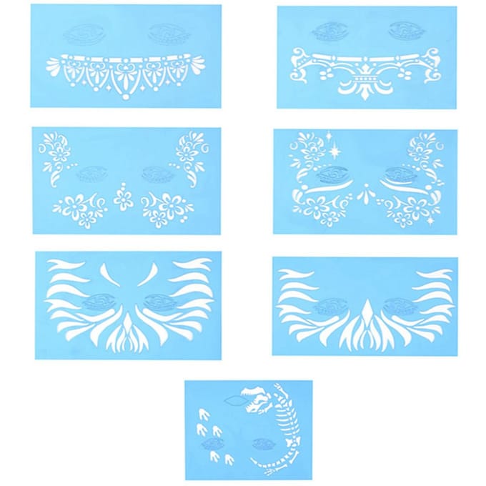 7-delige set Herbruikbare Gezichtsschilder Stencil Body Painting Sjabloon Gezichts Make-up Tattoo Ontwerp Tools white