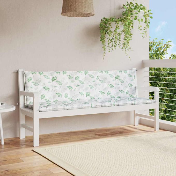 vidaXL Tuinbankkussens 2 st bladpatroon 200x50x7 cm stof