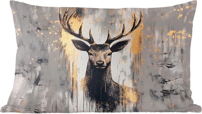Sierkussens - Kussentjes Woonkamer - 60x40 cm - Abstract - Hert - Gewei - Goud