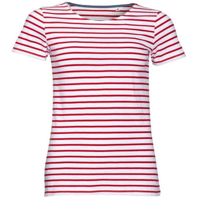 SOLS Dames/dames Miles Gestreept T-Shirt met korte mouwen (Wit/rood)
