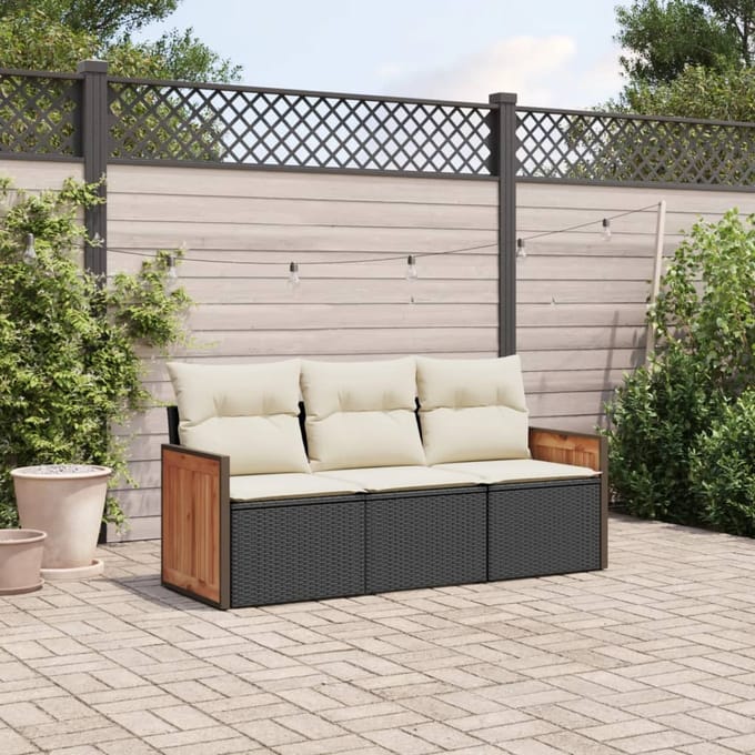vidaXL - 3-delige - Loungeset - met - kussens - poly - rattan - zwart