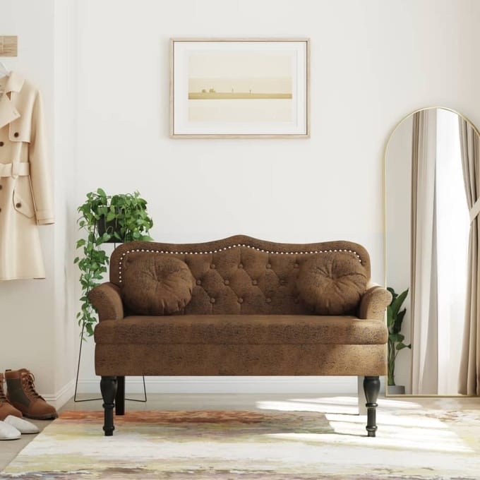 vidaXL - Bank - met - kussens - bruin - 120,5x65x75 - cm - kunstsuède