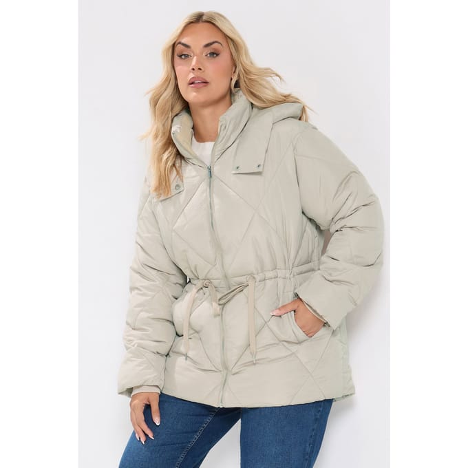 Yours Ivoorwitte Gewatteerde Pufferjas Met Diamantruiten Size 42