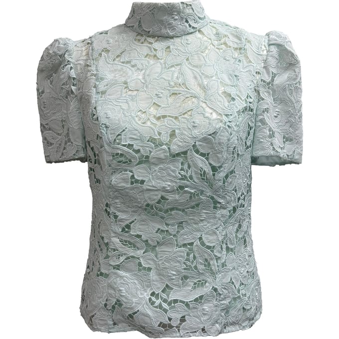 Zimmermann Natura Hoge Hals Kanten Blouse in Mintgroene Polyester