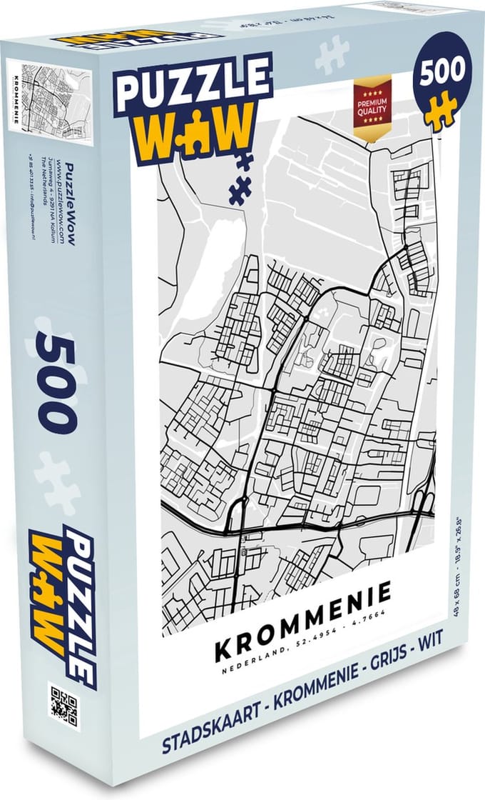 Puzzel Stadskaart - Krommenie - Grijs - Wit - Legpuzzel - Puzzel 500 stukjes - Plattegrond