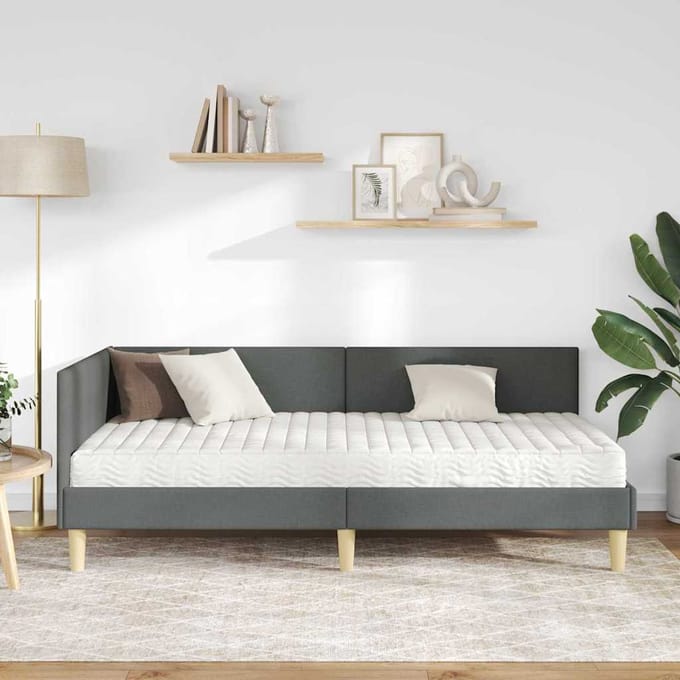vidaXL - Hoekbedframe - met - Matras - 2 - st - Donkergrijs - 90 - x - 190 - cm - Stof