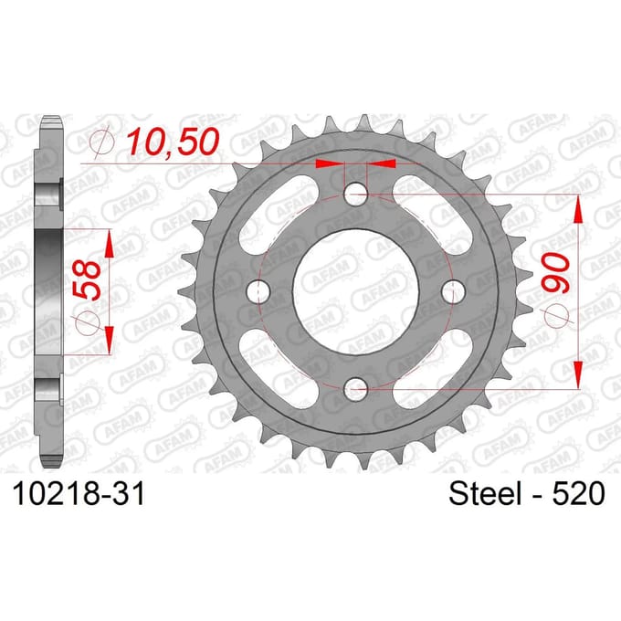 Stalen tandwiel Afam 520 31 dents