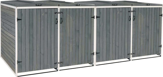 Afvalbox XL 4/8-persoons MCW-H74, afvalbox, uitbreidbaar 126x316x98cm hout MVG ~ grijs-wit