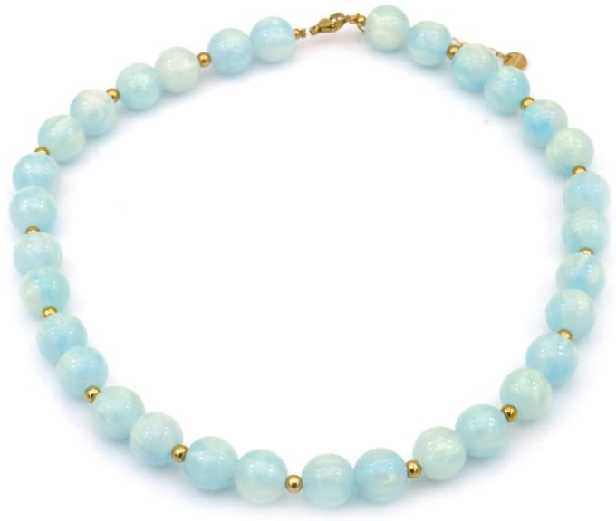 Ketting - RVS - kralen 10 mm - blauw - 40-45 cm