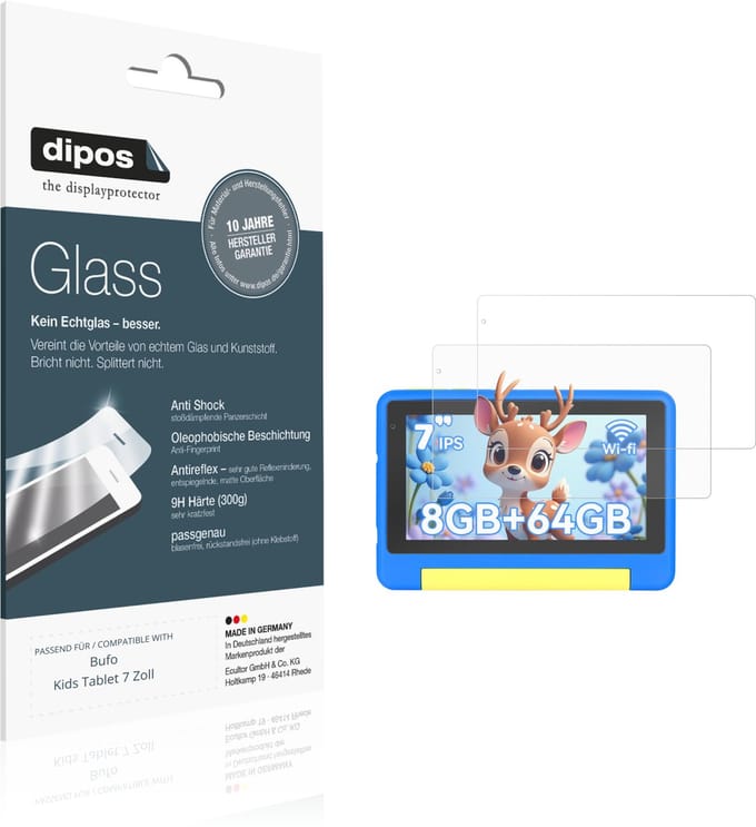 dipos – 2x Matte Pantserfolie geschikt voor Bufo Kids Tablet 7 Zoll | 9H Screenprotector