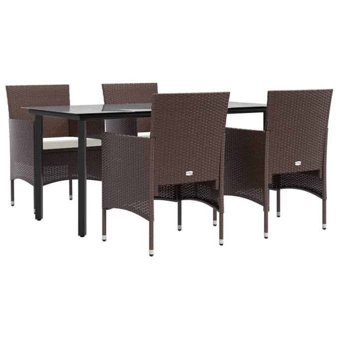 vidaXL - 5-delige - Tuinset - met - kussens - bruin - en - zwart