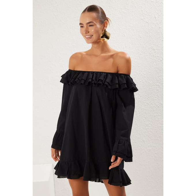 Effen, lange, aansluitende mini-jurk voor dames, perfect voor op het strand.