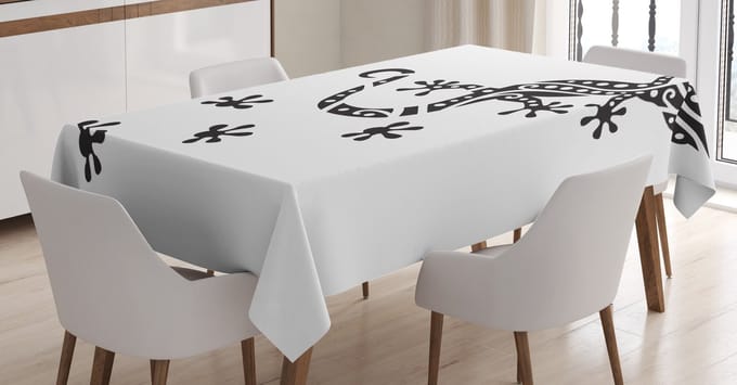 ABAKUHAUS Gecko-tafelkleed – zwart-wit, 140x240 cm, wasbaar