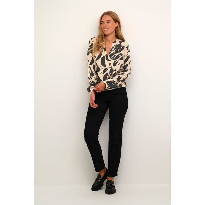 Blouse met lange mouwen Regular fit Black/Feather Gray Leo leopard