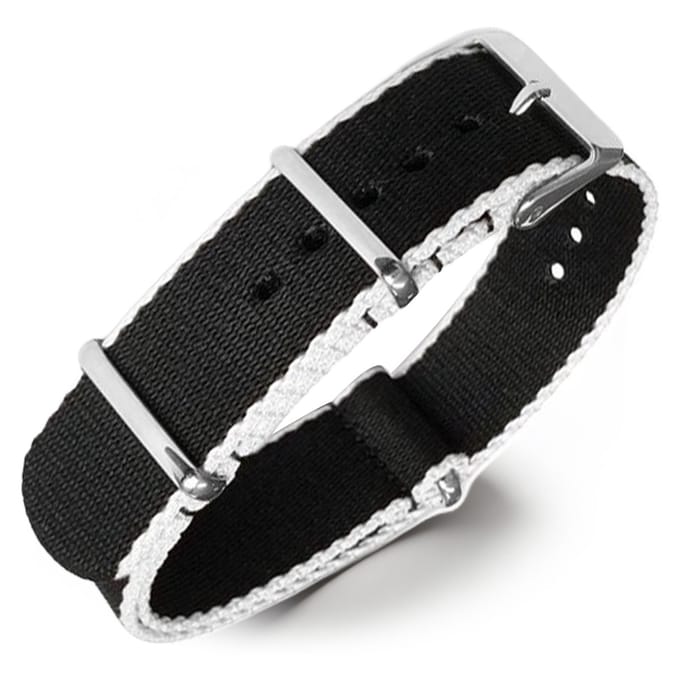 Seatbelt NATO Horlogeband Deluxe Nylon Strap Zwart Wit 22mm