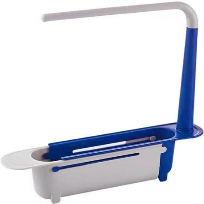 Keukenspoelbakhouder, Uitschuifbaar afdruiprek voor spoelbak, Vaatdoekhanger, Handdoek Spons Organizer Rek blauw