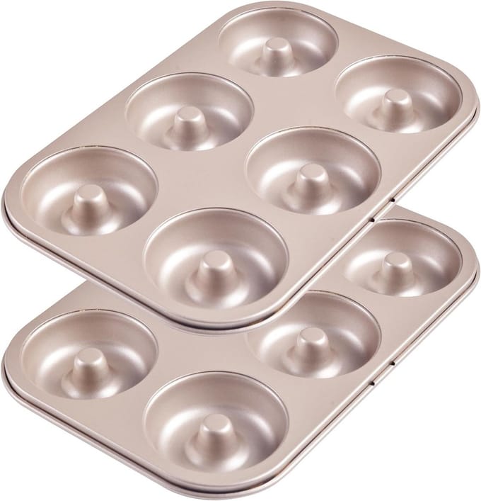 Donut Pan - Bakvorm Ring - Zelf Donuts Bakken - Antiaanbak Coating - 6 Holtes Set 2 - Champagne Goud