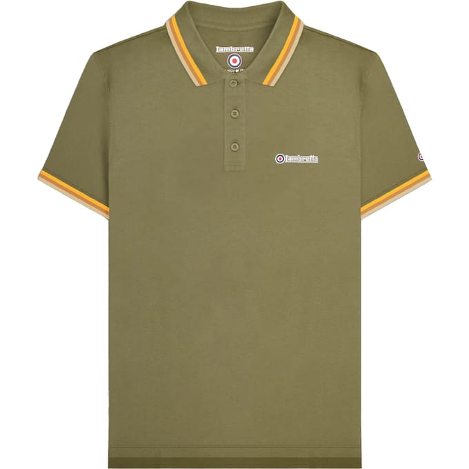 Lambretta Heren SS25 Drievoudig Getipte Poloshirt (Khaki Groen)