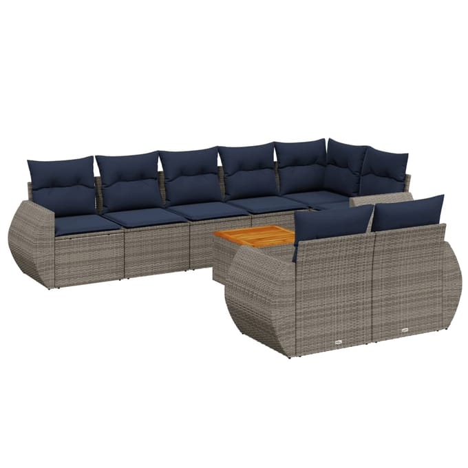 vidaXL - 9-delige - tuinbankset - met - kussens, - grijs - polyrotan