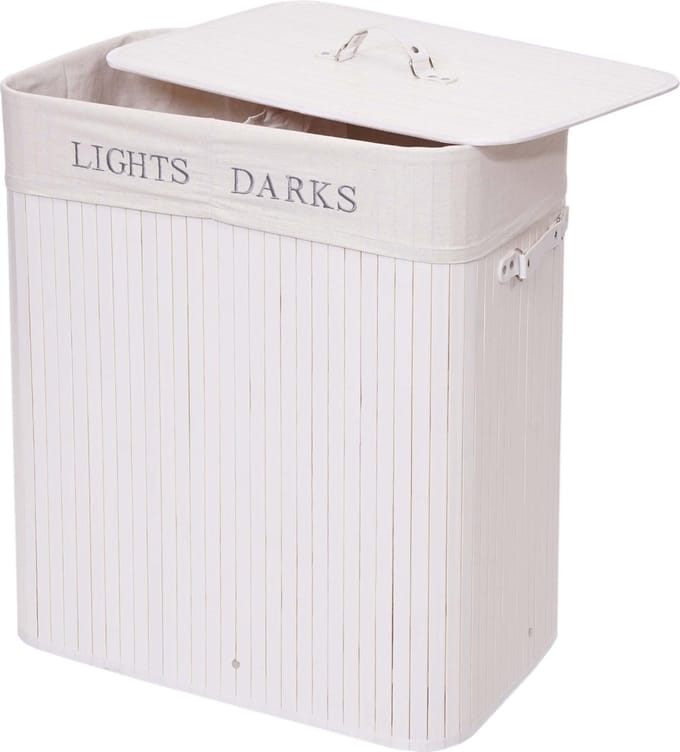 Wasmand MCW-C21, Wasbox Wasbox, bamboe 2 compartimenten 63x55x34cm 100l ~ wit