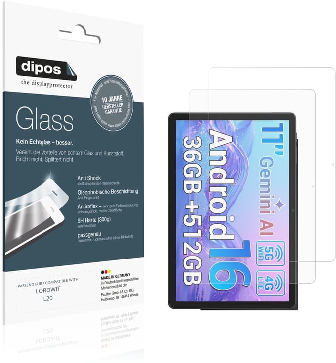 dipos – 2x Matte Pantserfolie geschikt voor LORDWIT L20 | 9H Screenprotector