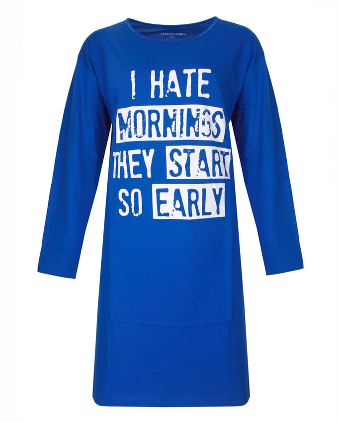 Temptation Dames Big Shirt - Tekstprint op de borst - Blauw - Maat M