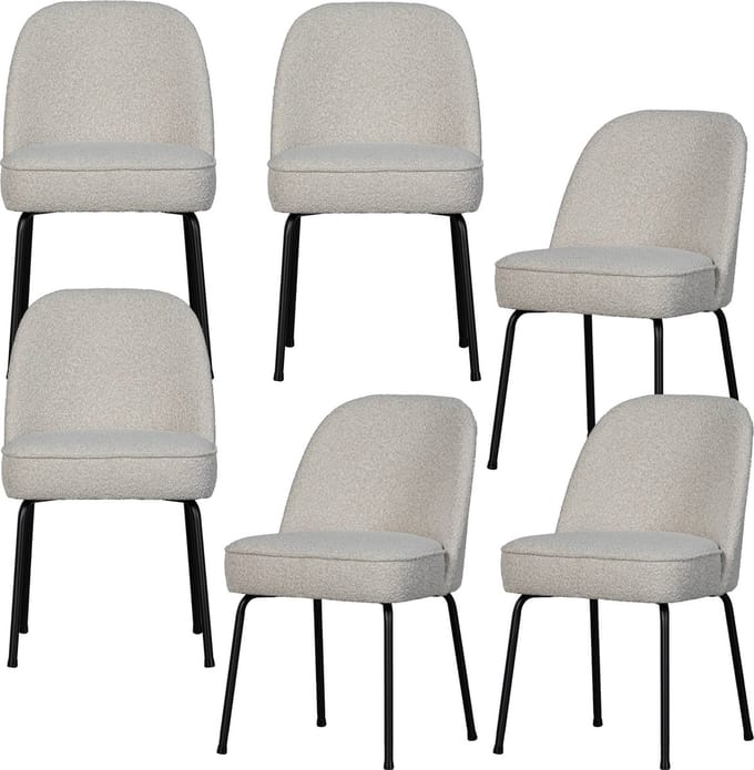 WOOOD Vogue Eetkamerstoelen - Bouclé - Naturel - Set van 6