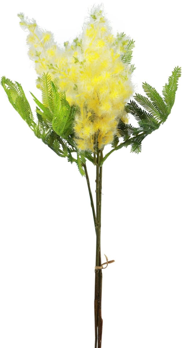 Kunstplant Zilver Acacia Mimosa Geel Bloeiend 53cm 3 Stuks