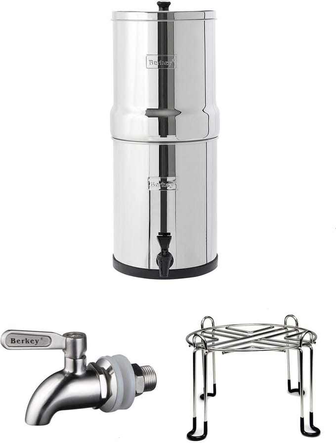 Crown Berkey Set: Waterfilter 22,7L + RVS kraantje + Standaard