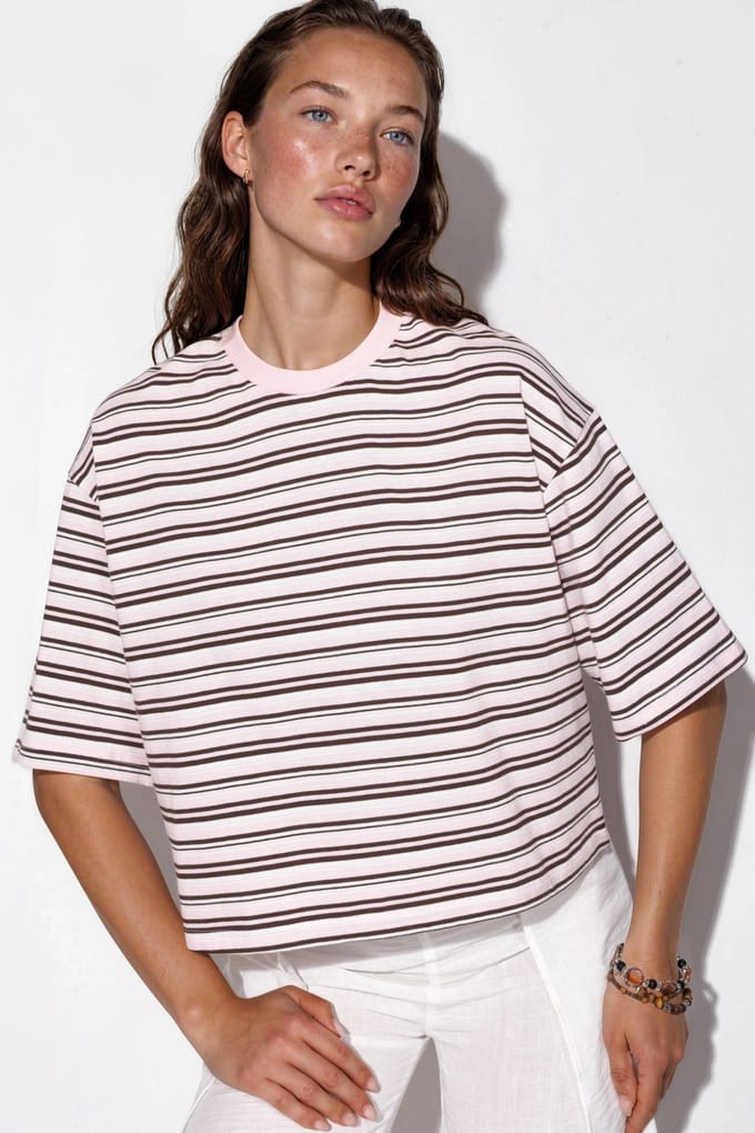 Oversized Gestreepte Katoenen Crew Neck T-shirt