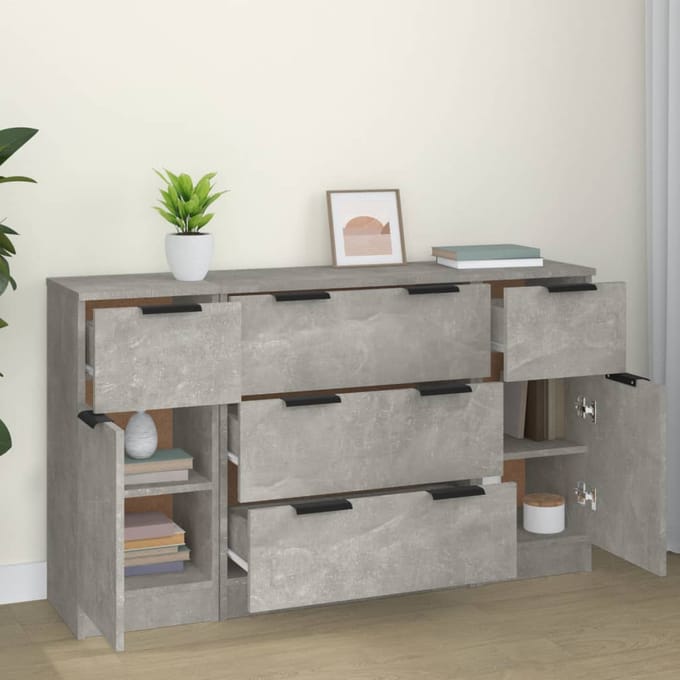 vidaXL - 3-delige - Dressoirset - bewerkt - hout - betongrijs