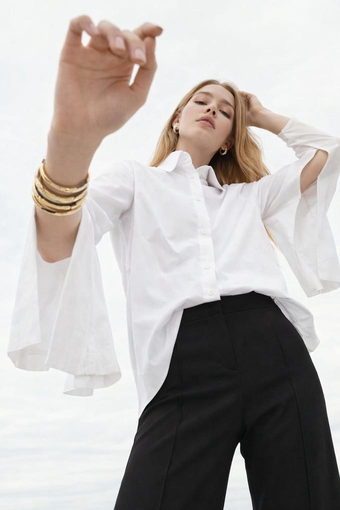Touché Privé - Blouse met dubbele kraag en ritsdetails - Ecru - Dames